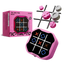 Pink tic-tac-toe game with packaging and pieces on a white background
